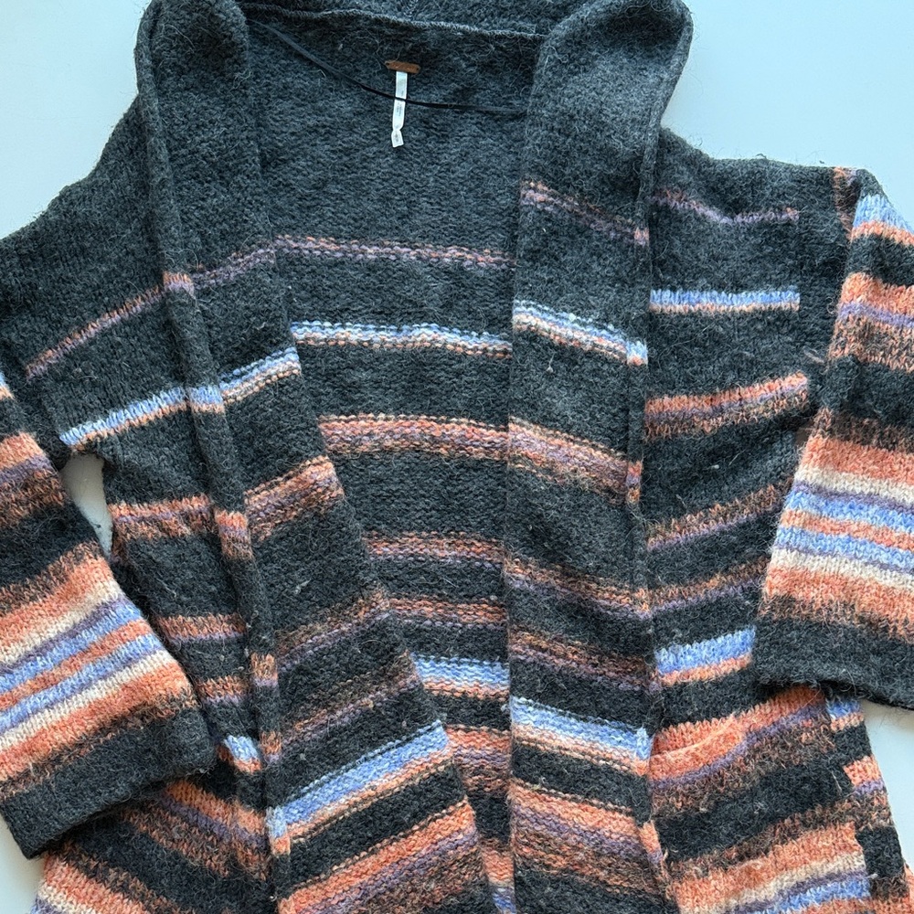 Free People Oversized Striped Alpaca Open Cardigan Medium - Picture 3 of 11